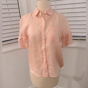 Peach Linen Short-Sleeved Blouse, size small, petite